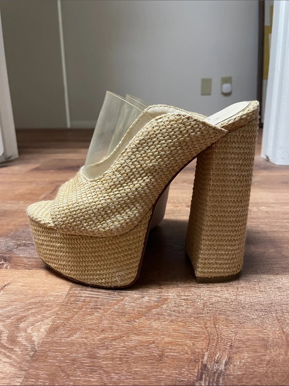 Jessica Simpson Natural Woven Platform Mules with Clear Strap